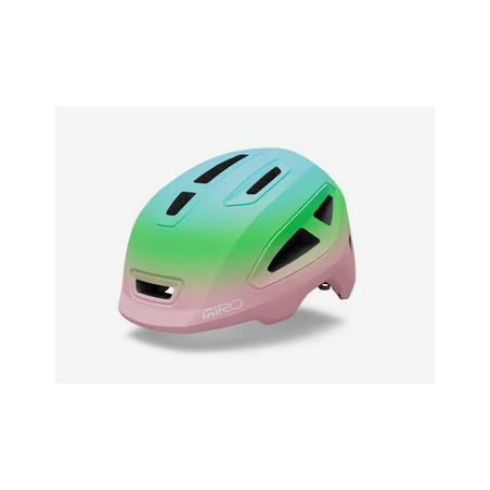 Casco Giro Scamp II verde y rosa para ciclismo infantil con diseño ergonómico y ventilación.