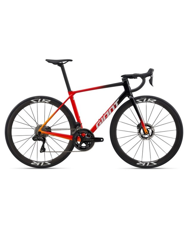 Bicicleta Giant TCR Advanced Pro con Shimano Dura-Ace Di2, cuadro de carbono negro y rojo corsa.